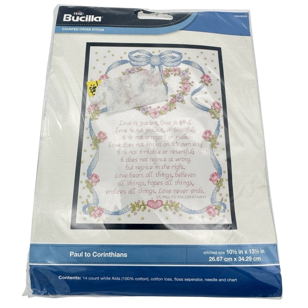 Bucilla Counted Cross Stitch "Love is Patient" I Corinthians 13 Paul NIP Wedding